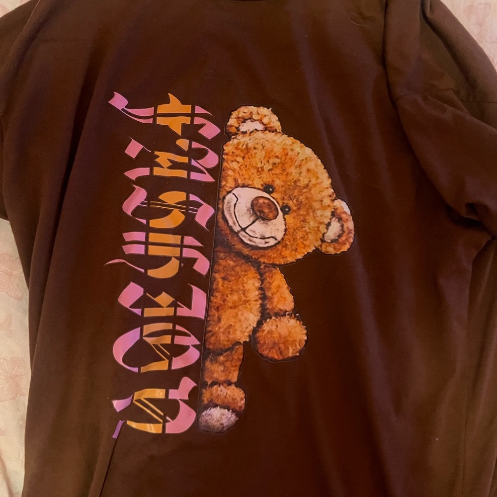 SHEIN Brown Cartoon Monkey Short Sleeve Tee